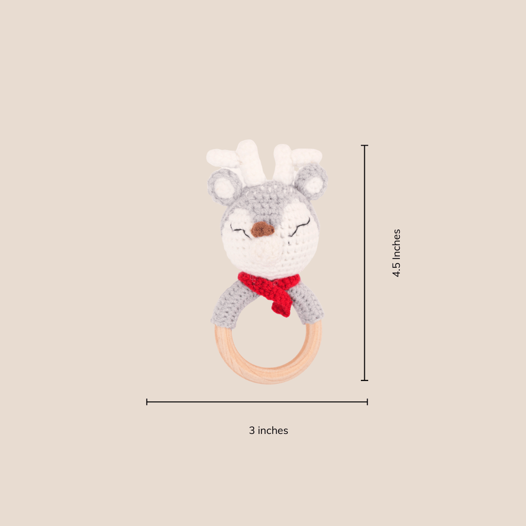 Cotton Craft Baby knitted Teether Toy Hand Knitted Reindeer Rattle Toy Personalized and custom baby gifts