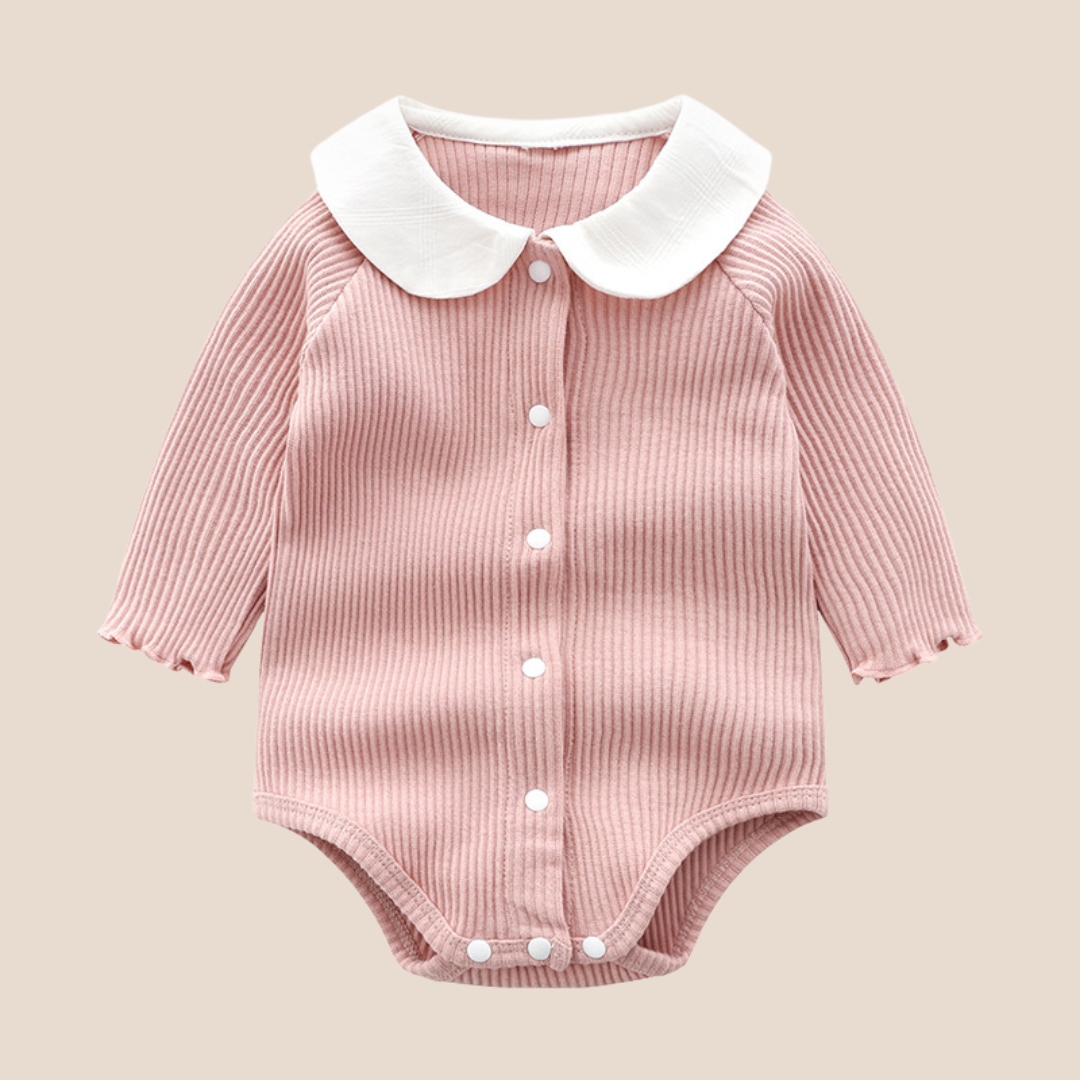 Cotton Knit Ribbed Baby Girl Romper