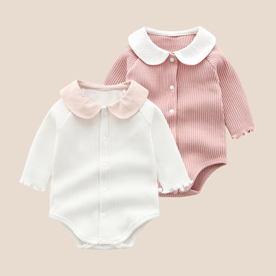 Cotton Knit Ribbed Baby Girl Romper