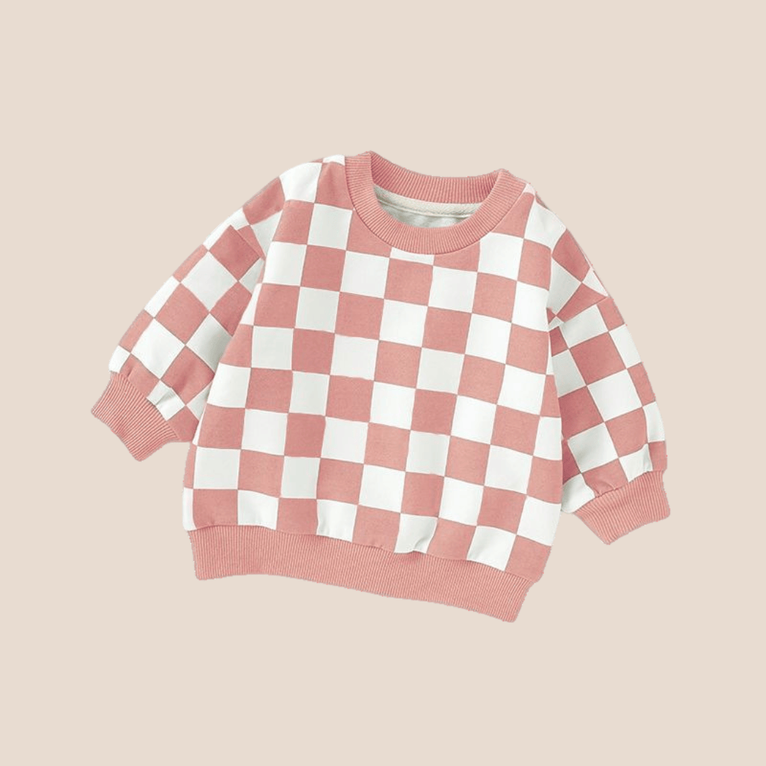 Cotton Craft baby apparel Trendy Checkered Oversized Baby Sweatshirt (0-6 Months) Personalized and custom baby gifts