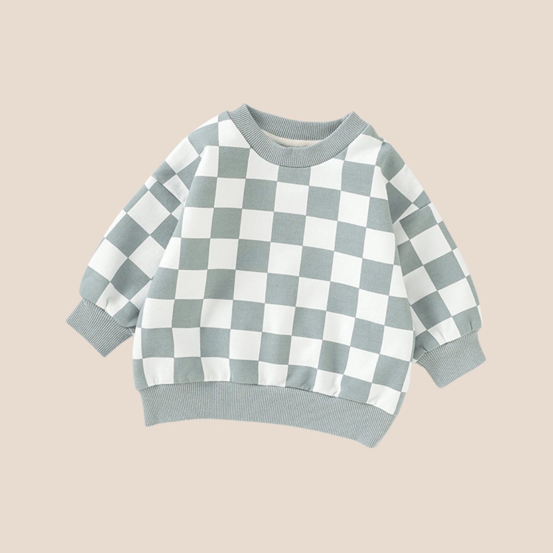 Cotton Craft baby apparel Trendy Checkered Oversized Baby Sweatshirt (0-6 Months) Personalized and custom baby gifts