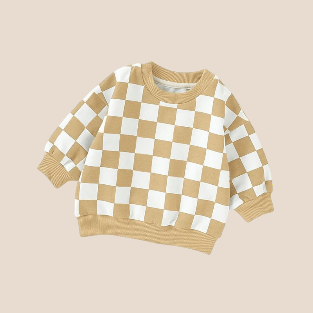 Cotton Craft baby apparel Trendy Checkered Oversized Baby Sweatshirt (0-6 Months) Personalized and custom baby gifts