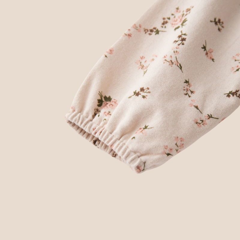 Long sleeve cuff detail on baby girl cotton dress – floral print