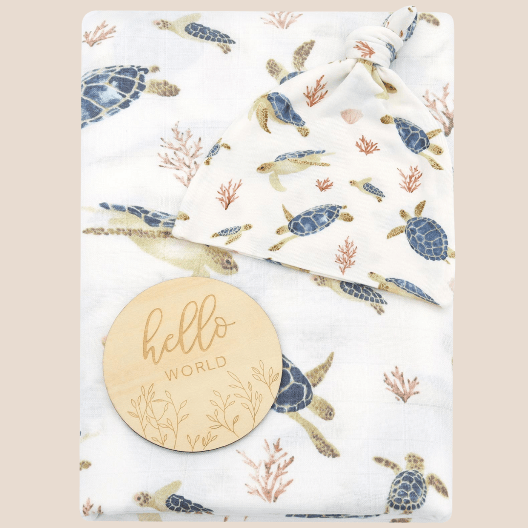 Cotton Craft bamboo cotton blanket Organic Bamboo Cotton Baby Swaddle Gift Set with Hat & Wooden Birth Card Personalized and custom baby gifts