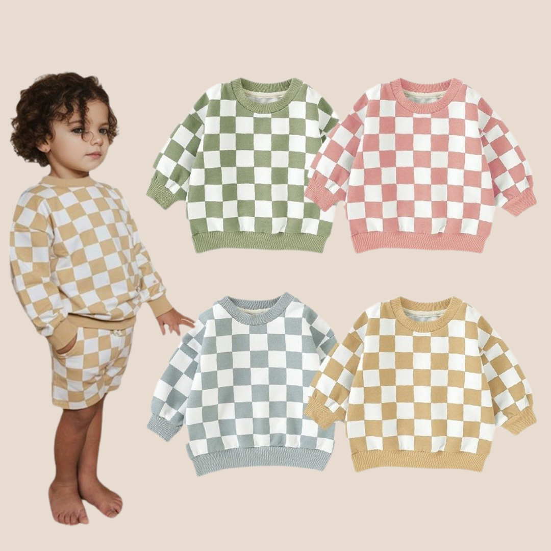 Trendy Checkered Oversized Baby Sweatshirt (0-6 Months)