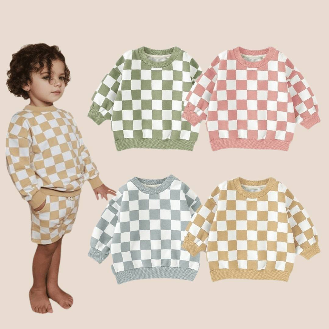 Cotton Craft baby apparel Trendy Checkered Oversized Baby Sweatshirt (0-6 Months) Personalized and custom baby gifts