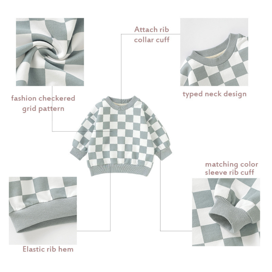 Trendy Checkered Oversized Baby Sweatshirt (0-6 Months)