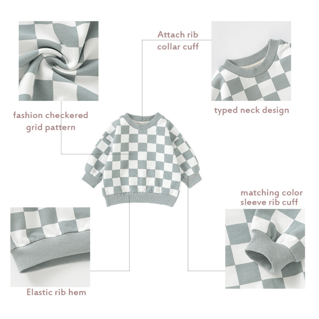 Cotton Craft baby apparel Trendy Checkered Oversized Baby Sweatshirt (0-6 Months) Personalized and custom baby gifts