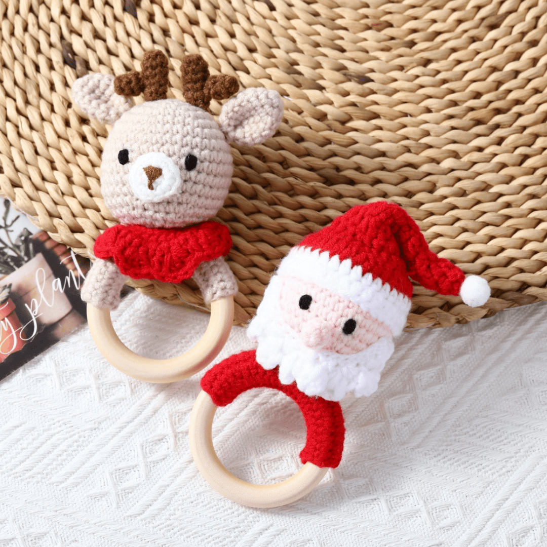 Cotton Craft Baby Toy Crochet Holiday Rattle Collection – Santa, Reindeer & Snowman | Beechwood Ring Personalized and custom baby gifts