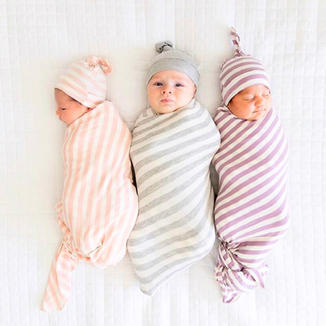 Striped Newborn Receiving Blanket & Cap Bundle