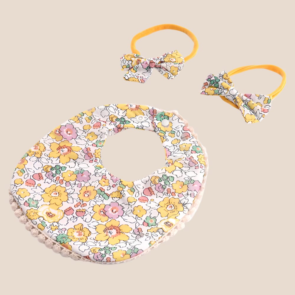 Cotton Craft Cotton bib and head band set Florals Baby Bib and Headband Set Personalized and custom baby gifts
