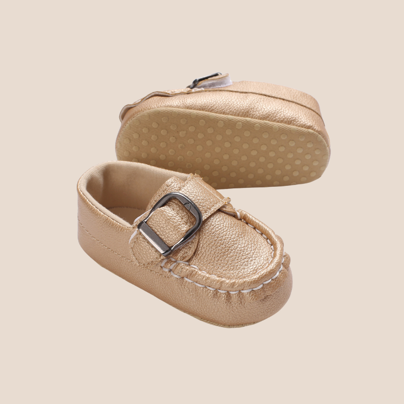 Gold baby prewalker shoes for boys and girls – moccasin design