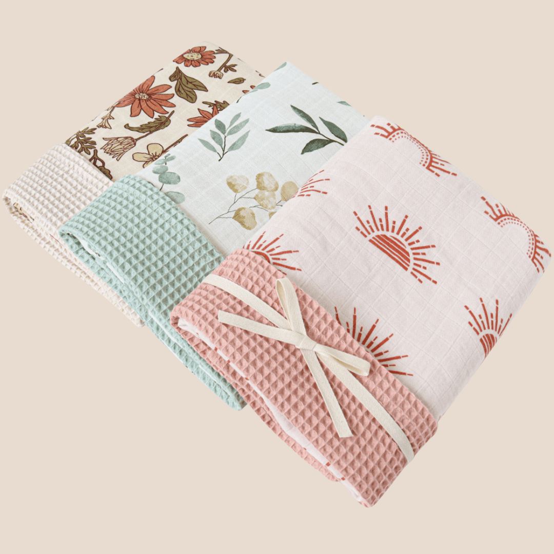Cotton Craft baby blanket Rising Sun Reversible Bamboo Muslin & Cotton Waffle Baby Blanket Personalized and custom baby gifts