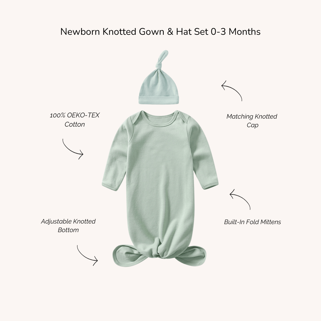 Cotton Craft baby apparel Cotton Cloud Newborn Baby Knotted Gown & Beanie Set Personalized and custom baby gifts