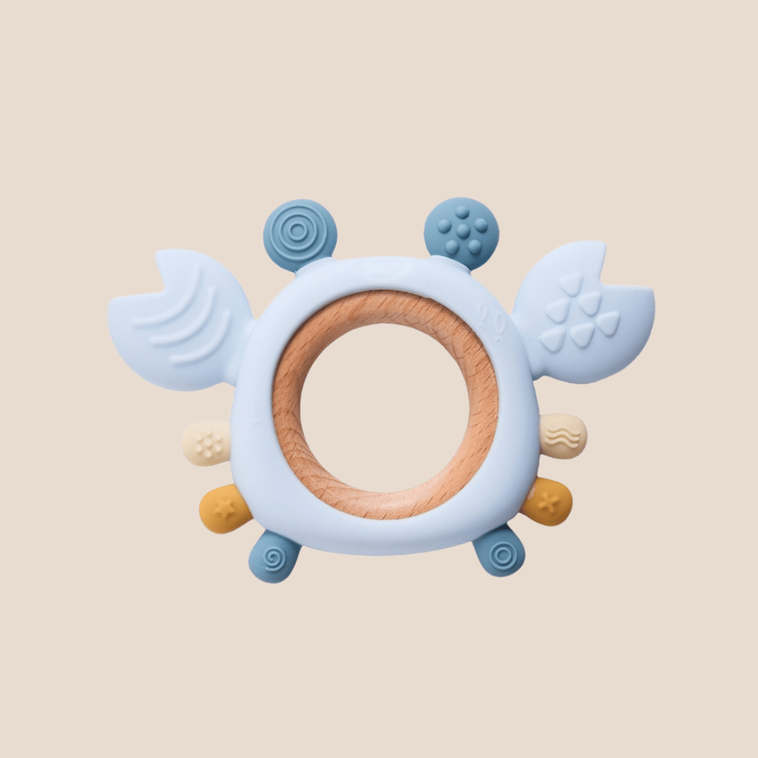 Cotton Craft Baby Teether Crab Silicone & Wooden Ring Teether | Eco-Friendly Sensory Teething Toy Personalized and custom baby gifts