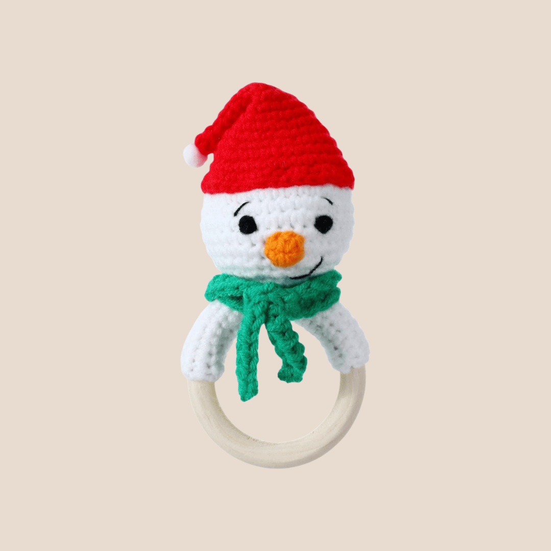 Cotton Craft Baby Toy Crochet Holiday Rattle Collection – Santa, Reindeer & Snowman | Beechwood Ring Personalized and custom baby gifts