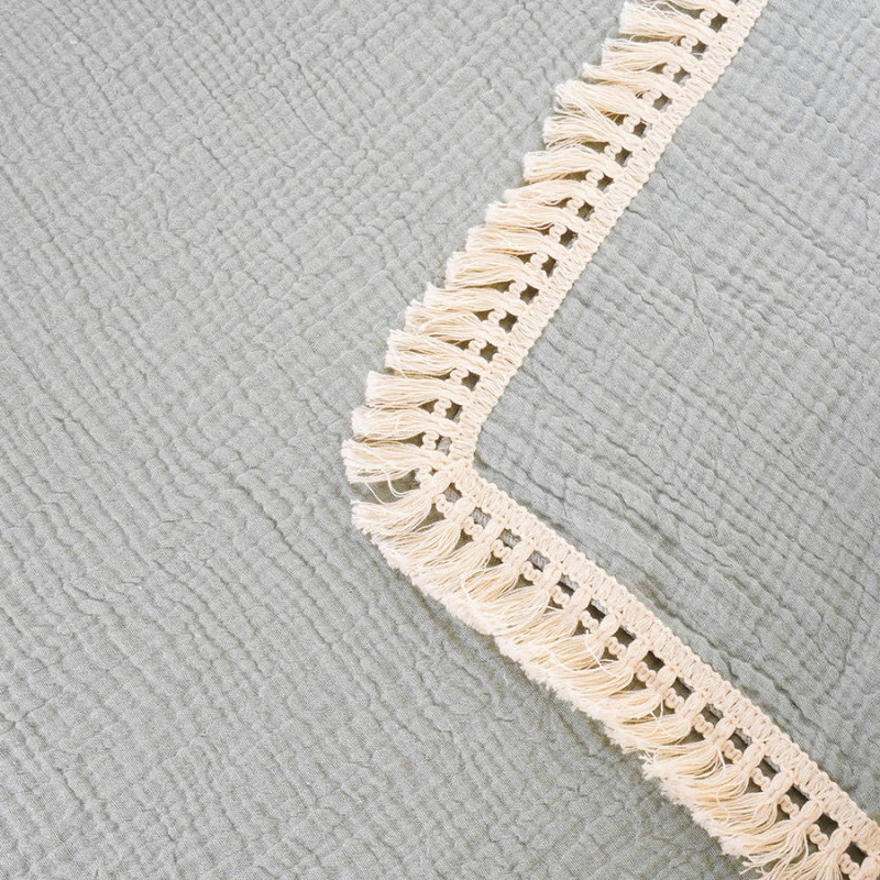 Fringed Muslin Cotton Baby Swaddle Blanket – Cloud Grey