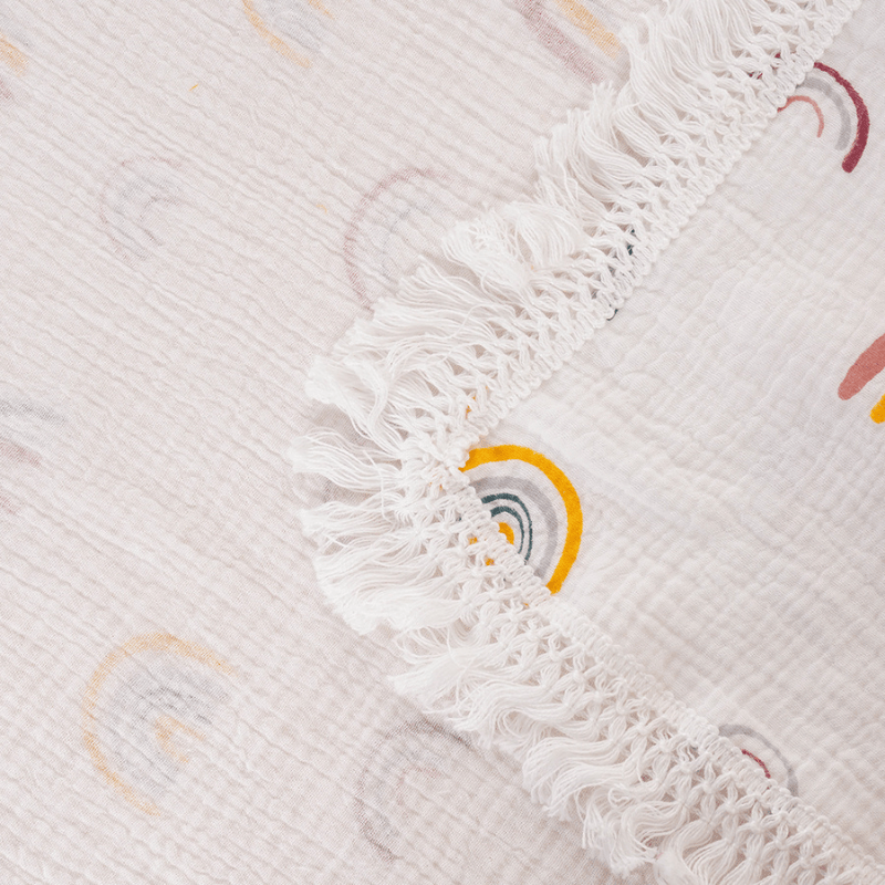 Cotton Craft Muslin cotton swaddle blanket Fringed Rainbow swaddle Blanket Personalized and custom baby gifts