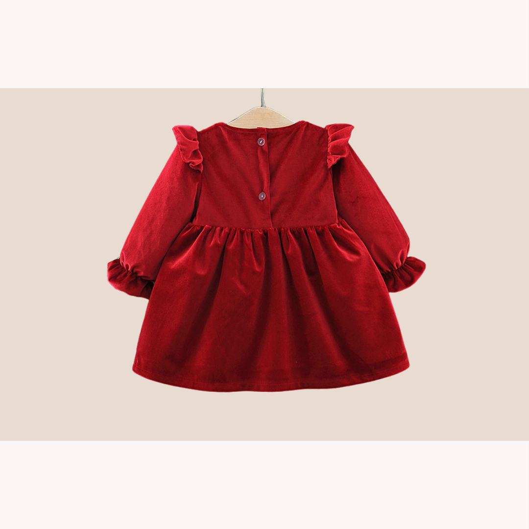 Baby Girl Bow Tie Flared Christmas Dress, back view