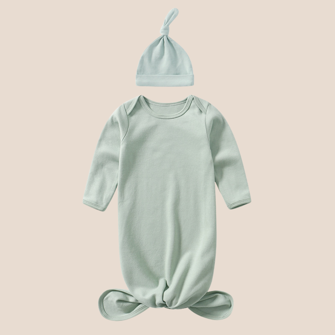 Cotton Cloud Newborn Baby Knotted Gown & Beanie Set