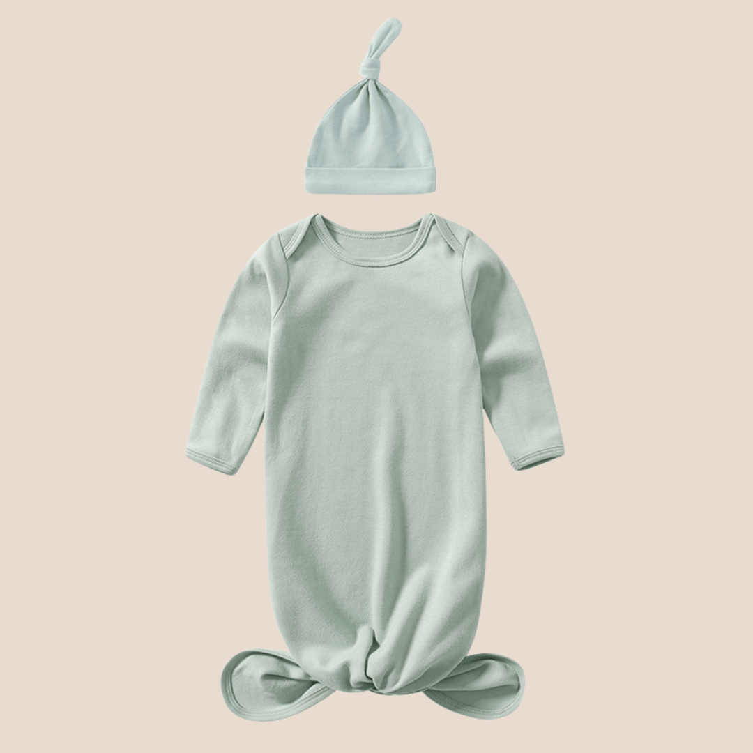 Cotton Craft baby apparel Cotton Cloud Newborn Baby Knotted Gown & Beanie Set Personalized and custom baby gifts