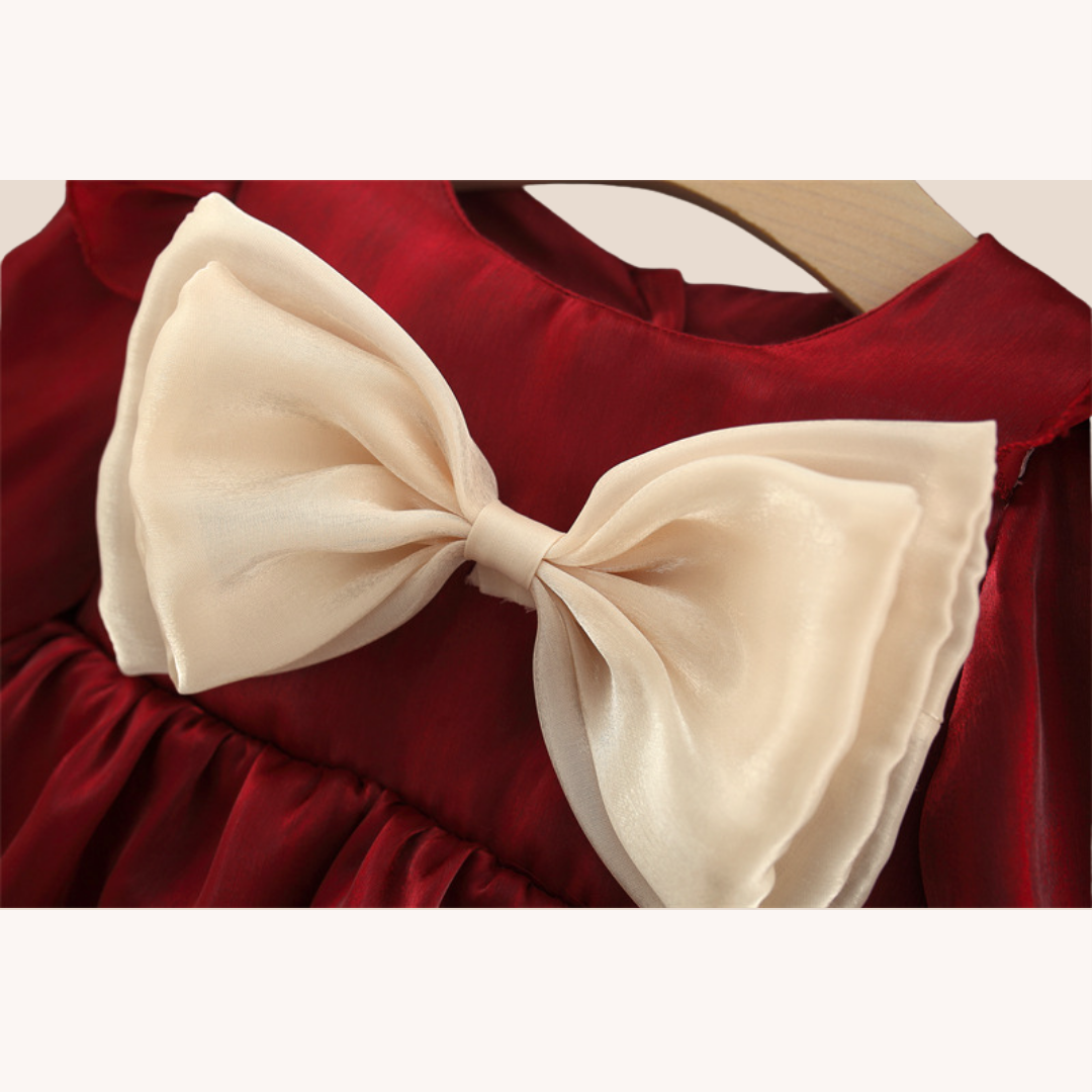 Baby Girl Bow Tie Flared Christmas Dress-close up
