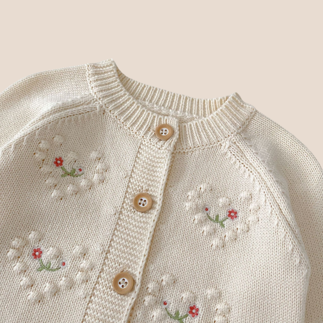 Baby Girl Knitted White Floral Cardigan 0-6 Month