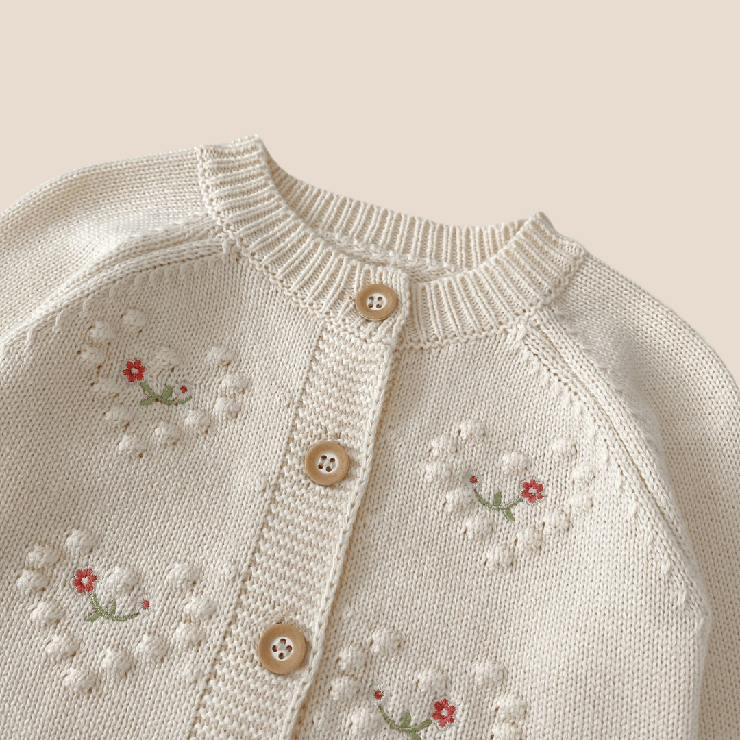 Cotton Craft baby apparel Baby Girl Knitted White Floral Cardigan 0-6 Month Personalized and custom baby gifts