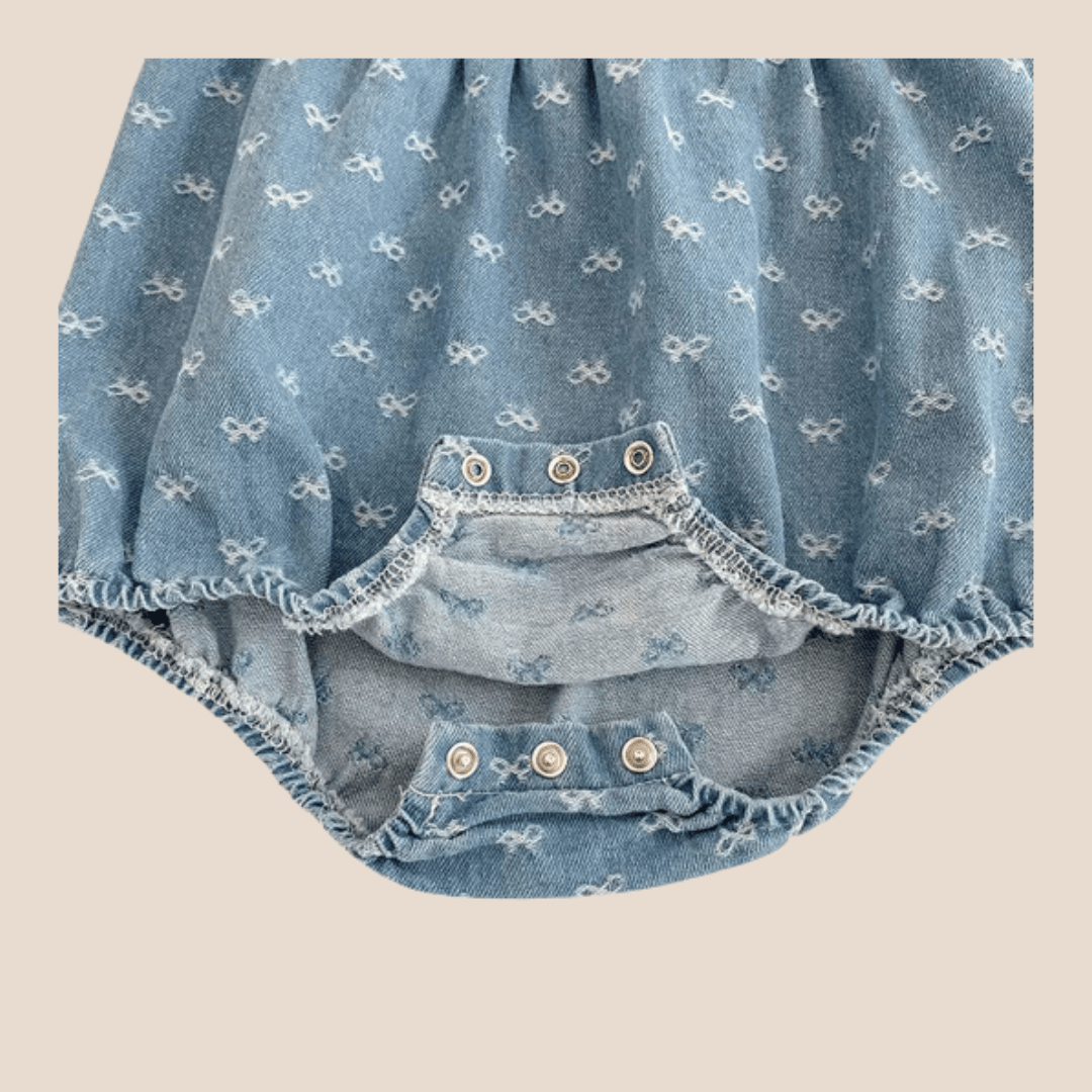 Cotton Craft baby apparel Baby Girl Denim Romper with Lace Collar – Summer Ruffle Sleeve Outfit | Soft Cotton Newborn Gift Personalized and custom baby gifts
