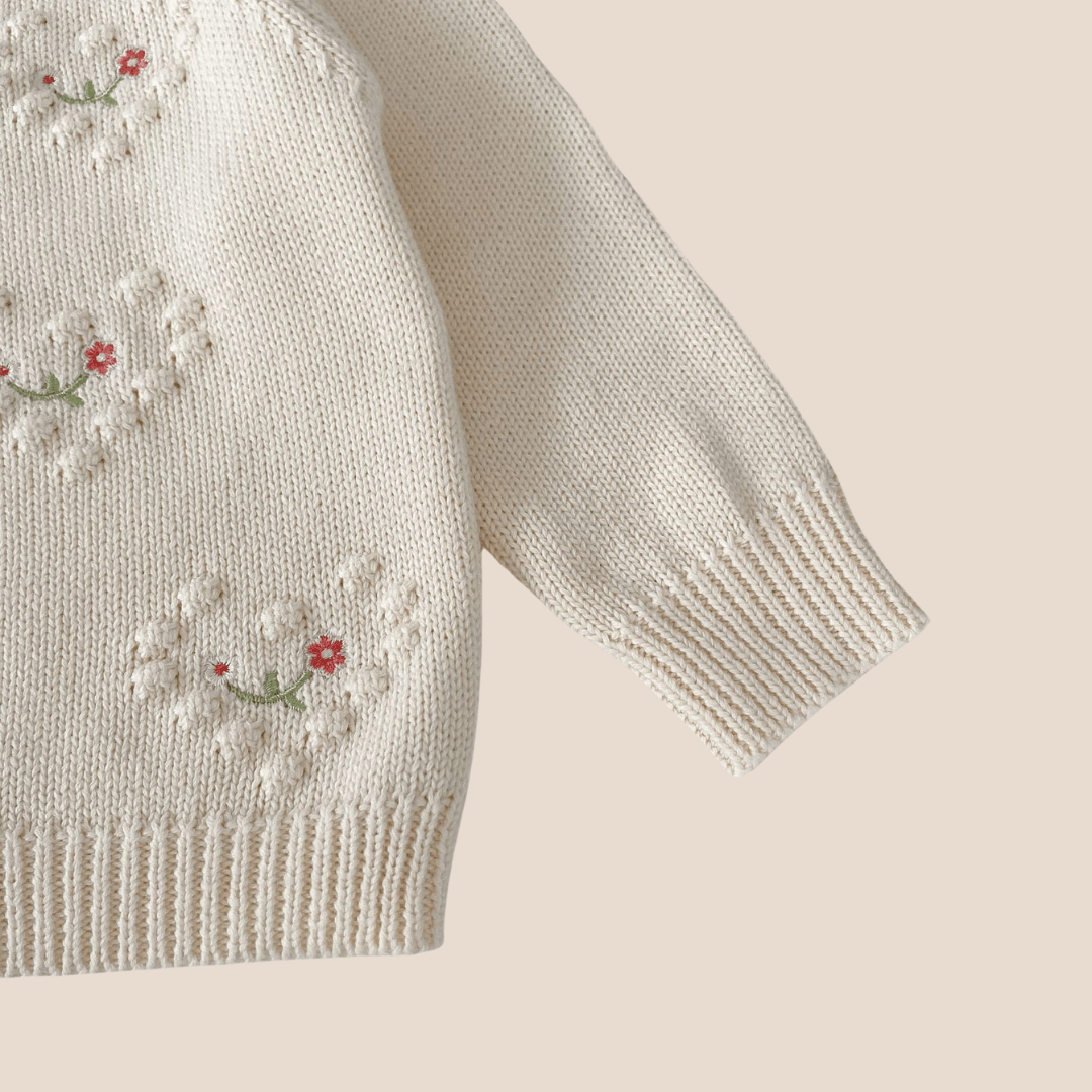 Cotton Craft baby apparel Baby Girl Knitted White Floral Cardigan 0-6 Month Personalized and custom baby gifts