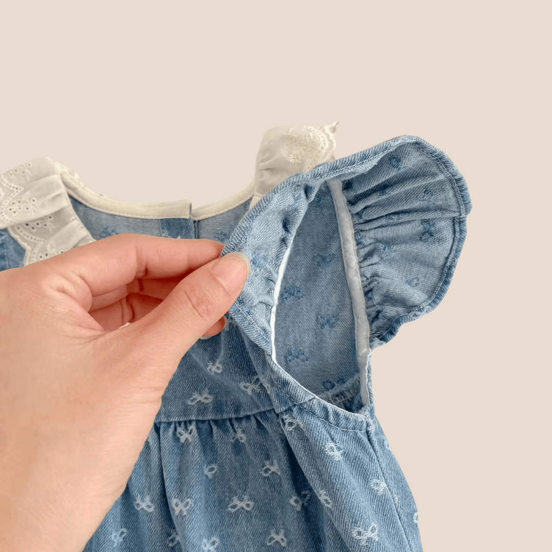 Cotton Craft baby apparel Baby Girl Denim Romper with Lace Collar – Summer Ruffle Sleeve Outfit | Soft Cotton Newborn Gift Personalized and custom baby gifts