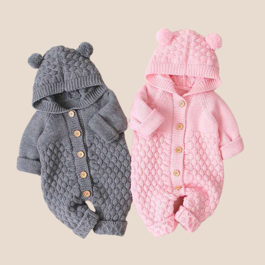 Cozy Bear Ear Hooded Baby Knit Romper 0-6 Months