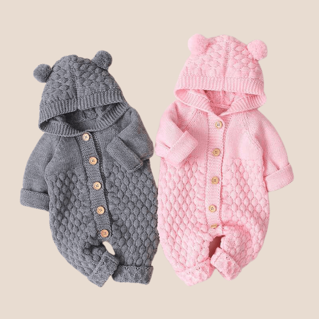 Cotton Craft baby apparel Cozy Bear Ear Hooded Baby Knit Romper 0-6 Months Personalized and custom baby gifts