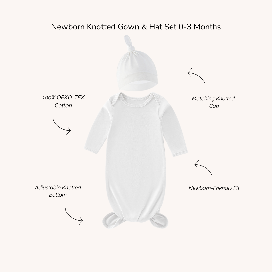 Cotton Cloud Newborn Baby Knotted Gown & Beanie Set