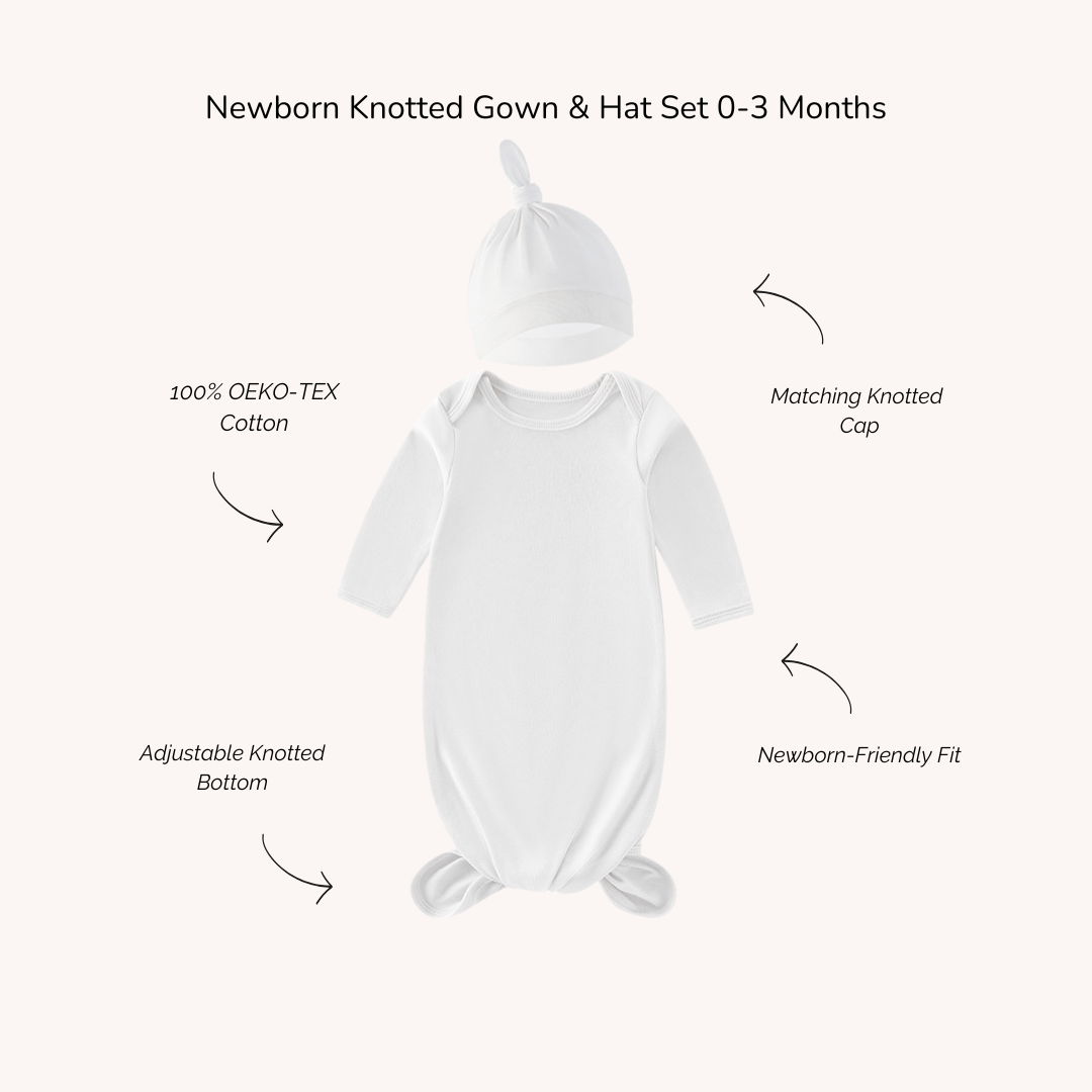 Cotton Craft baby apparel Cotton Cloud Newborn Baby Knotted Gown & Beanie Set Personalized and custom baby gifts