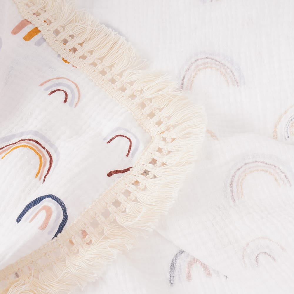 Cotton Craft Muslin cotton swaddle blanket Fringed Rainbow swaddle Blanket Personalized and custom baby gifts