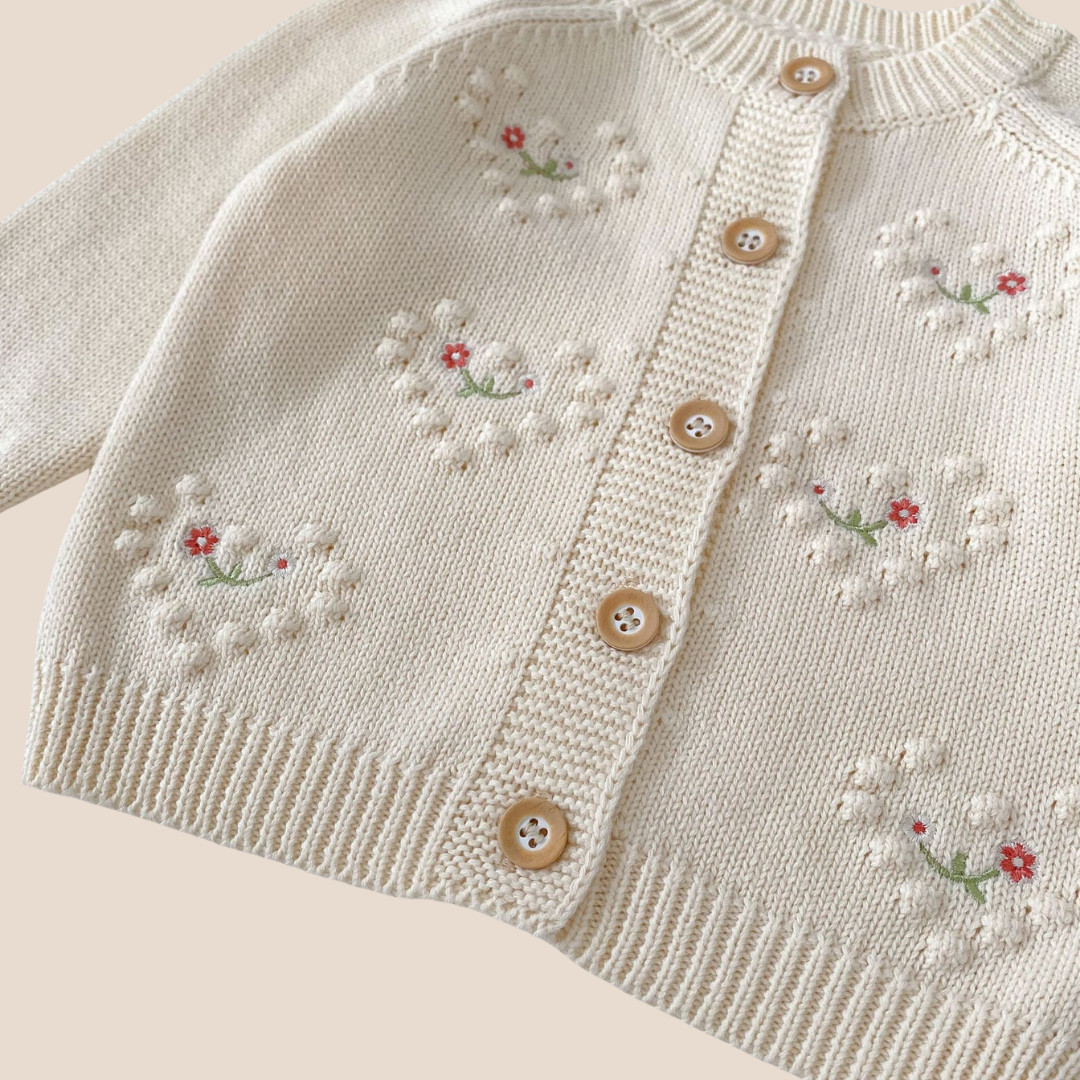 Baby Girl Knitted White Floral Cardigan 0-6 Month