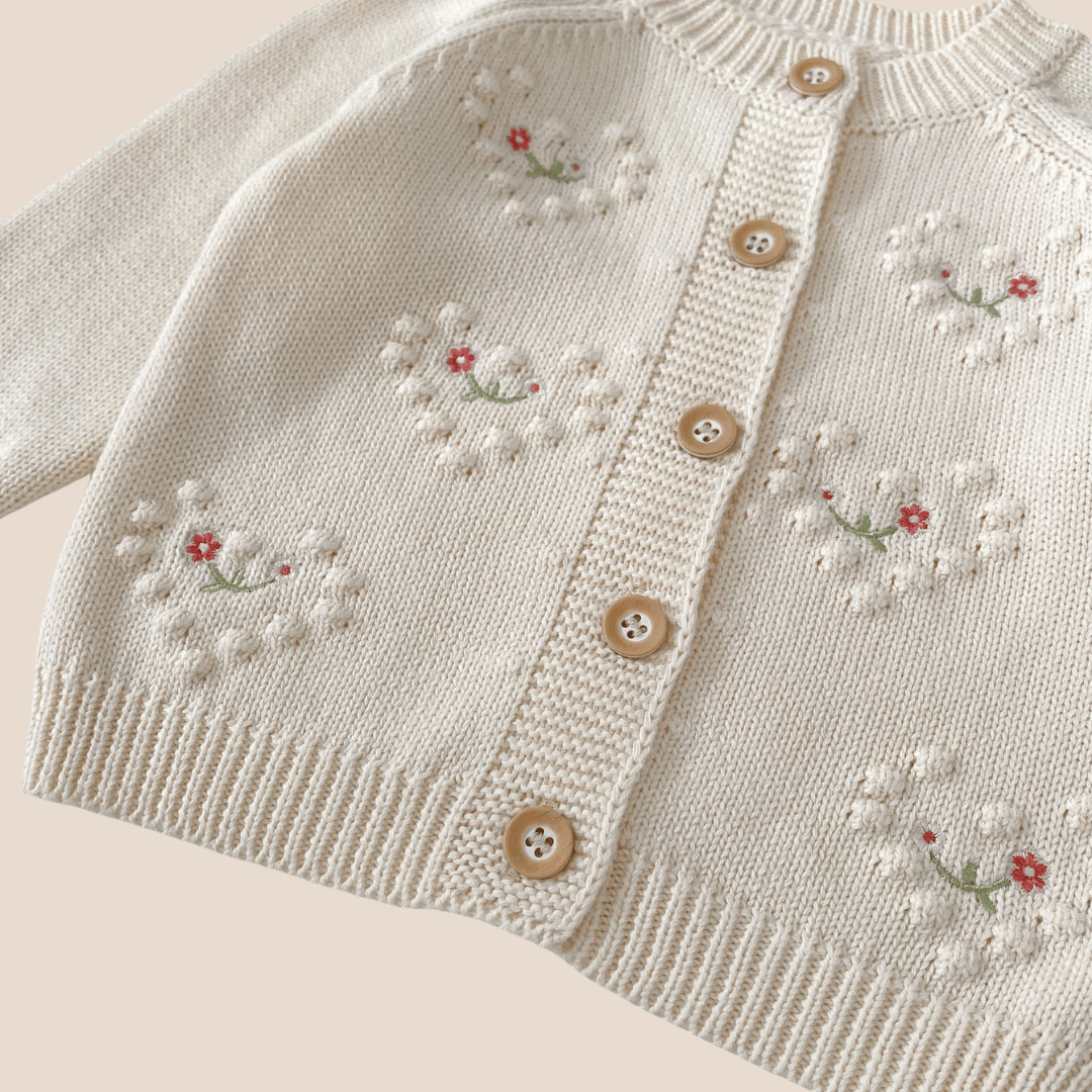 Cotton Craft baby apparel Baby Girl Knitted White Floral Cardigan 0-6 Month Personalized and custom baby gifts
