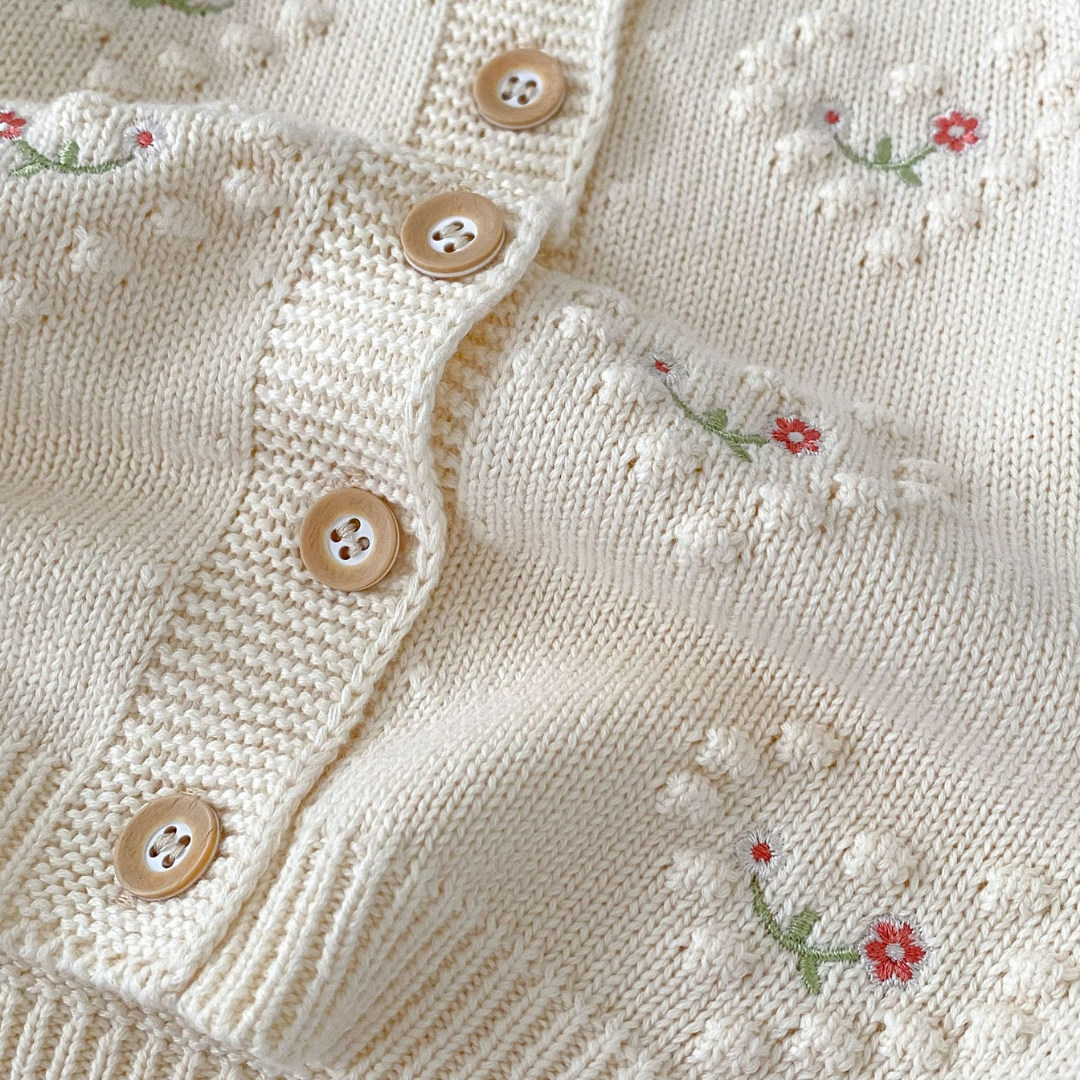Baby Girl Knitted White Floral Cardigan 0-6 Month
