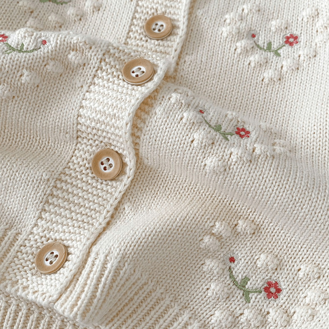 Cotton Craft baby apparel Baby Girl Knitted White Floral Cardigan 0-6 Month Personalized and custom baby gifts