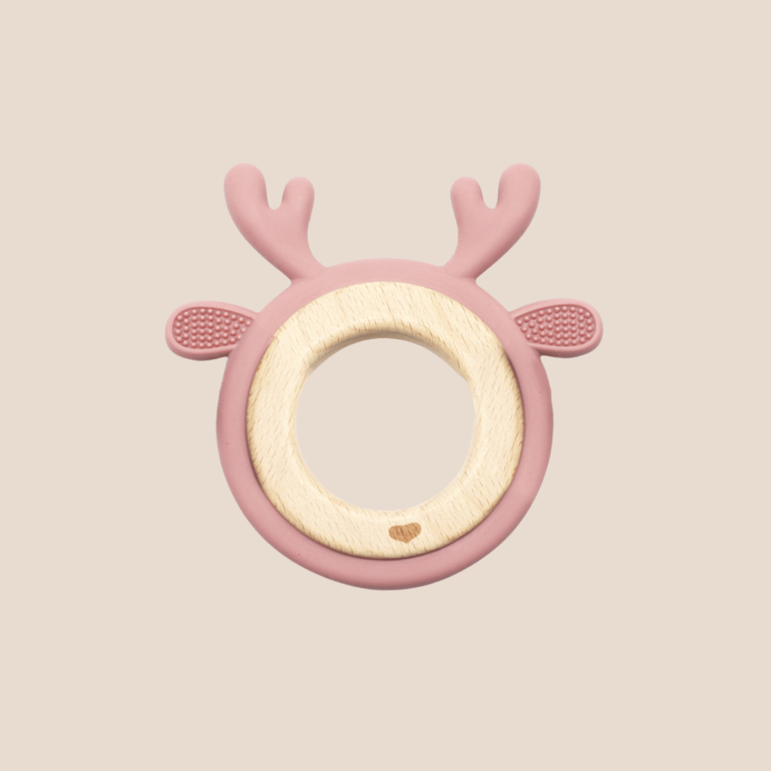 Cotton Craft Baby Teether Reindeer Silicone & Beechwood Teether – Safe Natural Relief for Little Gums Personalized and custom baby gifts
