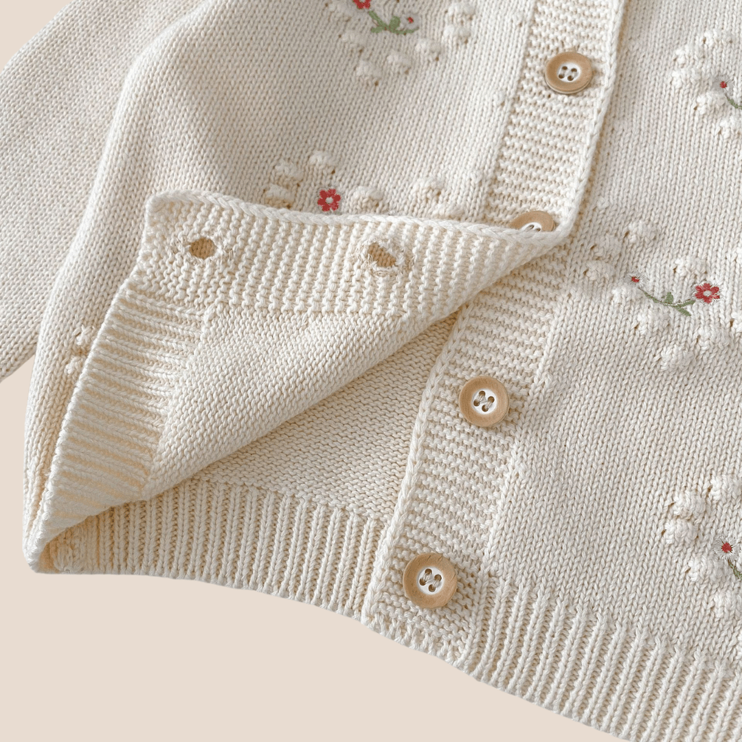 Cotton Craft baby apparel Baby Girl Knitted White Floral Cardigan 0-6 Month Personalized and custom baby gifts