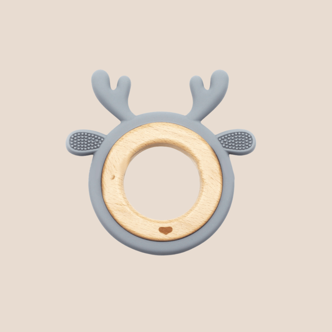Cotton Craft Baby Teether Reindeer Silicone & Beechwood Teether – Safe Natural Relief for Little Gums Personalized and custom baby gifts