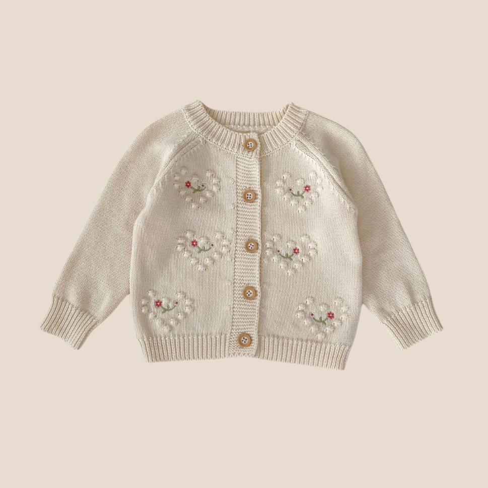 Baby Girl Knitted White Floral Cardigan 0-6 Month