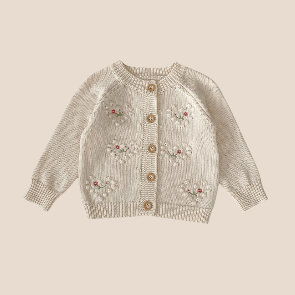 Cotton Craft baby apparel Baby Girl Knitted White Floral Cardigan 0-6 Month Personalized and custom baby gifts