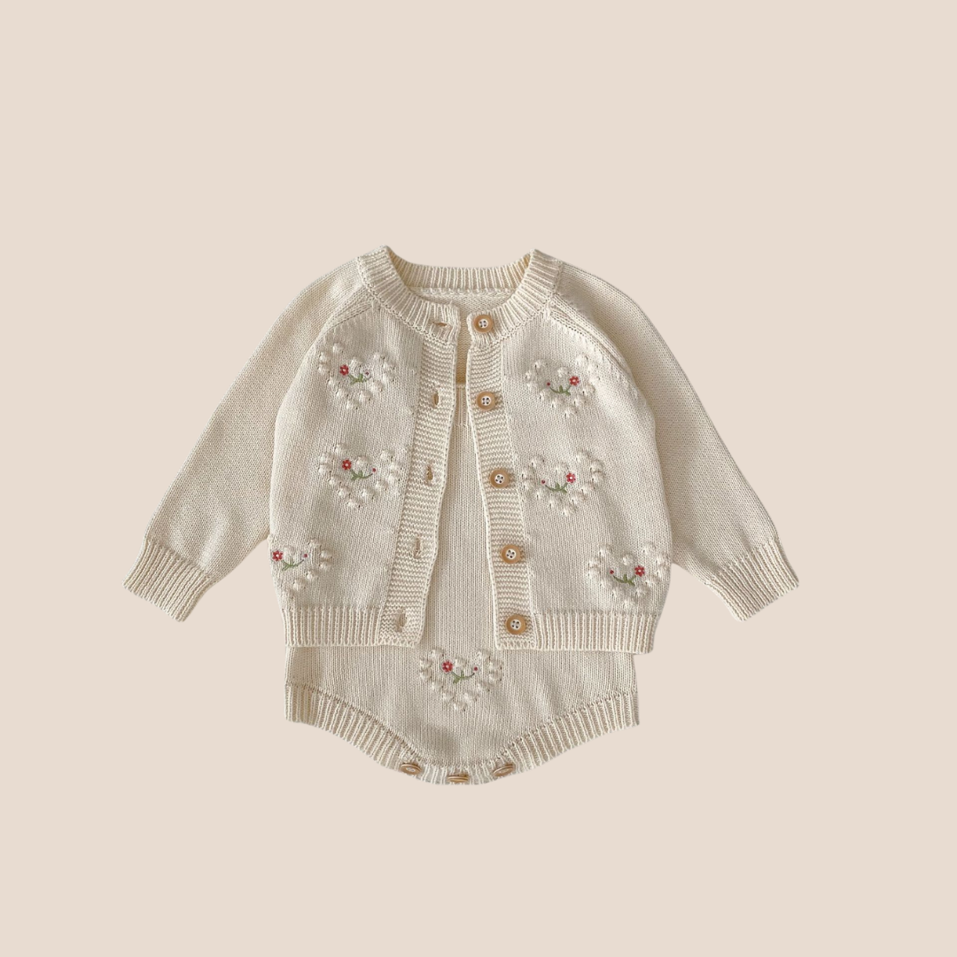 Baby Girl Knitted White Floral Cardigan 0-6 Month