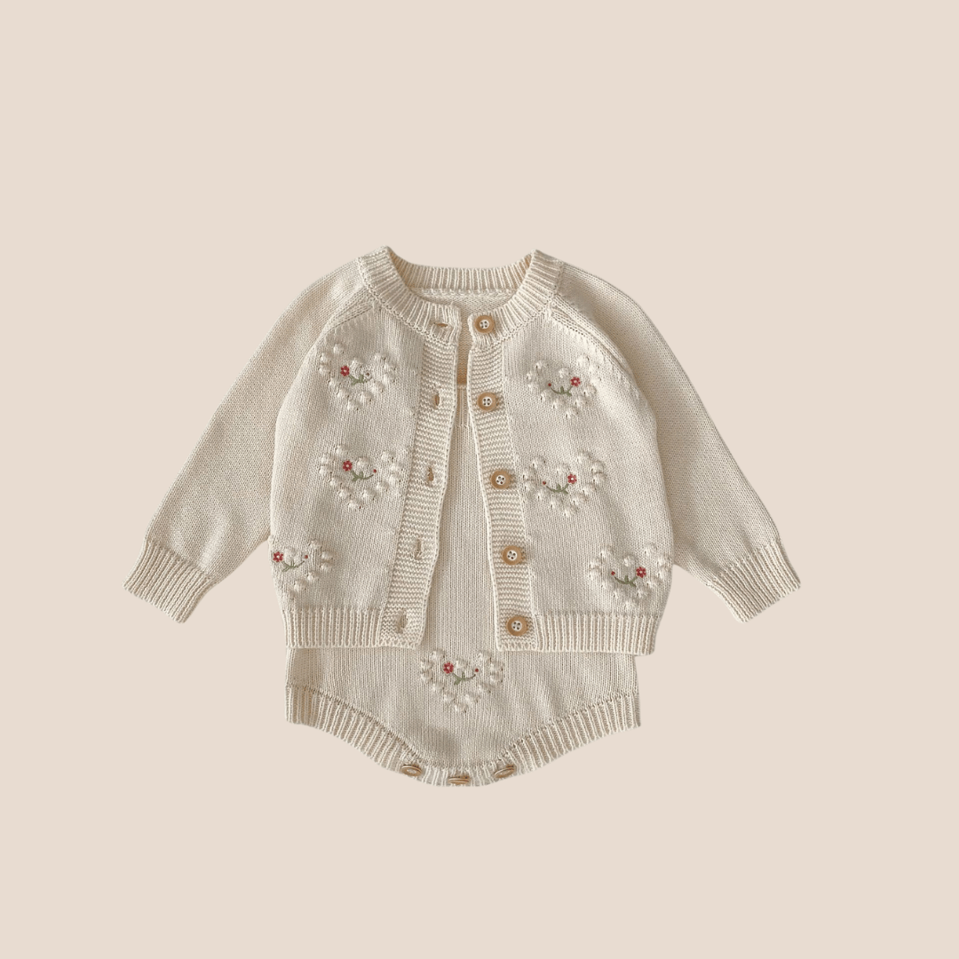 Cotton Craft baby apparel Baby Girl Knitted White Floral Cardigan 0-6 Month Personalized and custom baby gifts