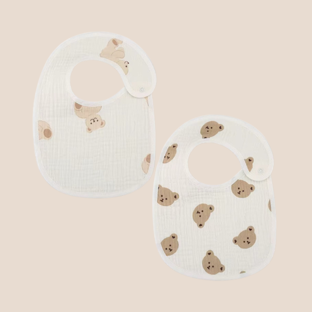 organic cotton baby bib set bear print muslin feeding bibs