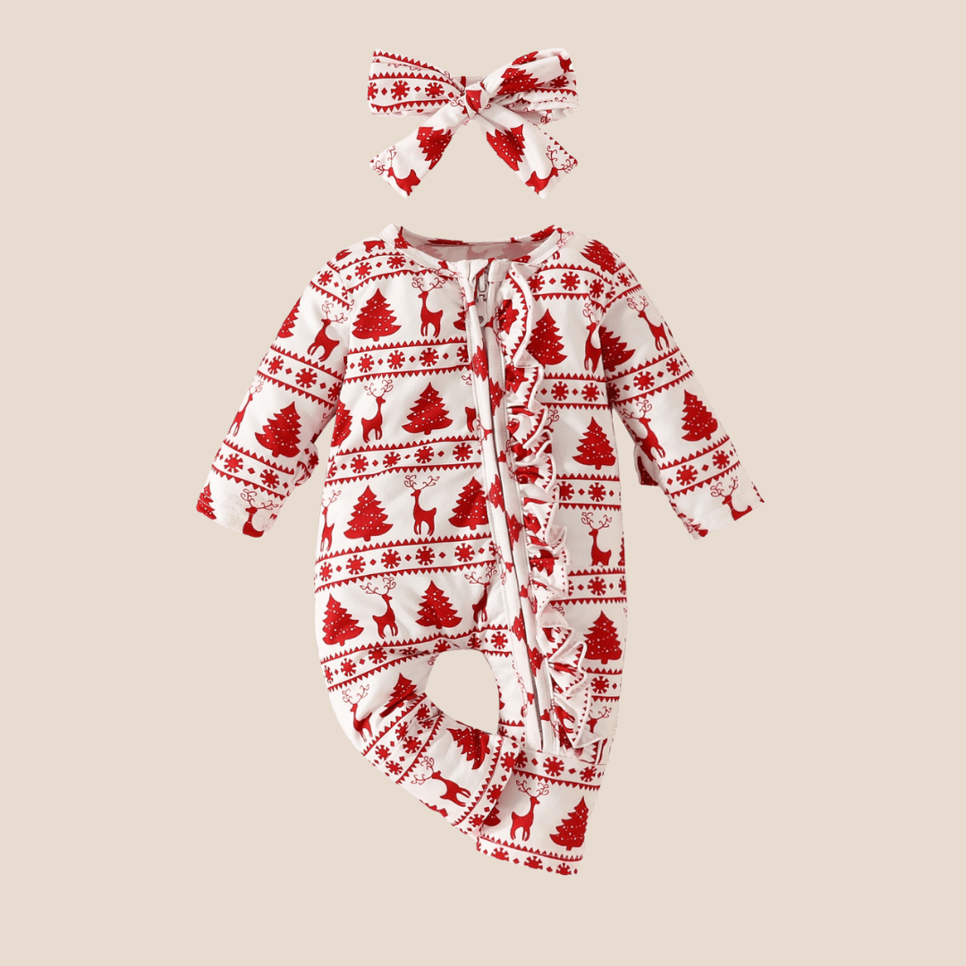 Cotton Craft baby apparel Holiday Joy Ruffle Baby Romper & Headband Set | 3-6 Months Personalized and custom baby gifts