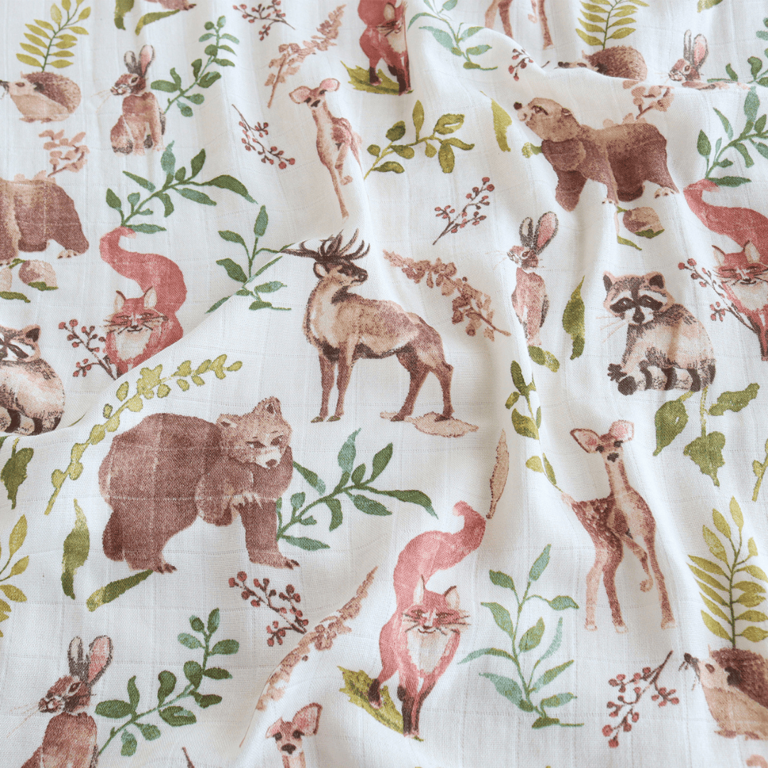 Cotton Craft bamboo cotton blanket Reversible Bamboo Muslin & Waffle Cotton Baby Blanket – Woodland Animal Print Personalized and custom baby gifts